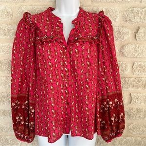 Joie prairie top pink blouse floral ruffles M